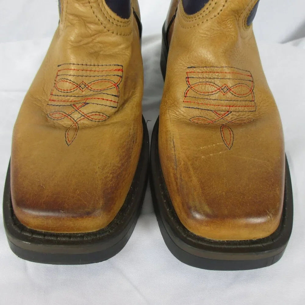 Cody James Toddler Boys' USA Flag Leather Western Boots Broad Square Toe Brown